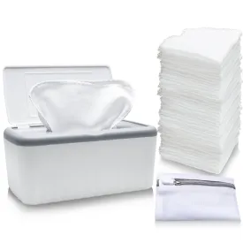 64 Pack Flannel Cloth Baby Wipes with Dispenser, Reusable, Skin-friendly, Washable Baby Wipes, Essential for Cloth Diapers