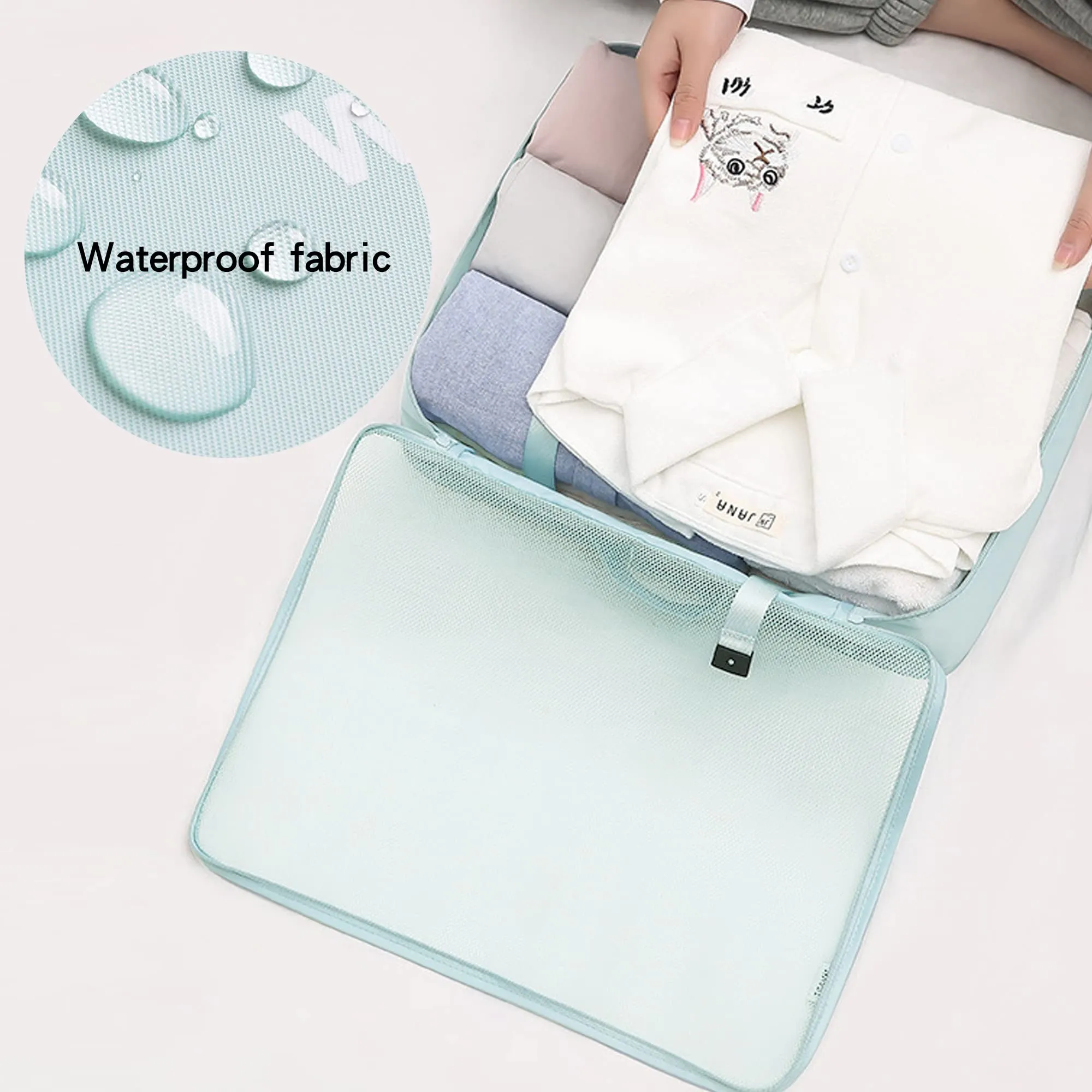 7 Pcs Packing Cubes for Suitcase Lightweight Luggage Packing Organizers for Travel Accessories,Waterproof Travel Essentials Bag Light Blue-7pcs