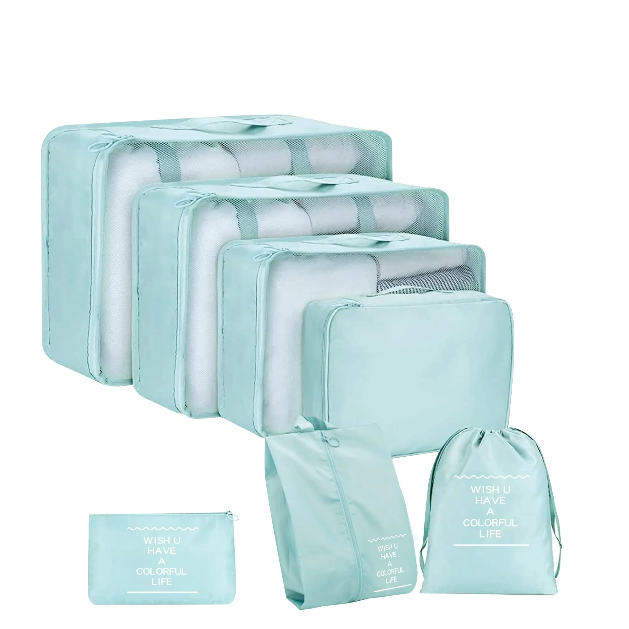7 Pcs Packing Cubes for Suitcase Lightweight Luggage Packing Organizers for Travel Accessories,Waterproof Travel Essentials Bag Light Blue-7pcs