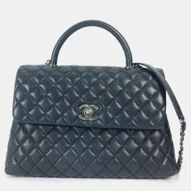 Black Leather Medium Coco Handle Top Handle Bag