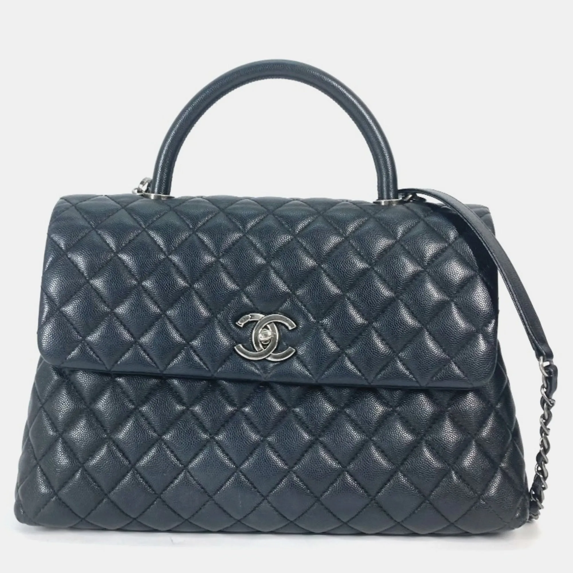 Black Leather Medium Coco Handle Top Handle Bag