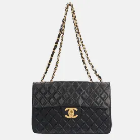 Black Leather XL Maxi Flap Shoulder Bag