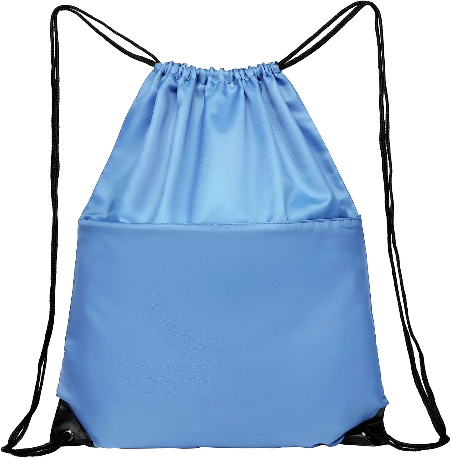 BuyAgain Drawstring Backpack Sports Water Resistant String Bag Sport Gym Sackpack for Women Men Large with Zipper, Baby Blue