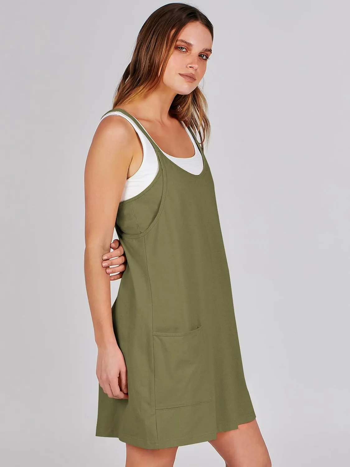 Caracilia Womens Summer Mini Dress 2025 Casual Sleeveless Built in Shapewear Sundress Trendy Short Tennis Athletic Outfits