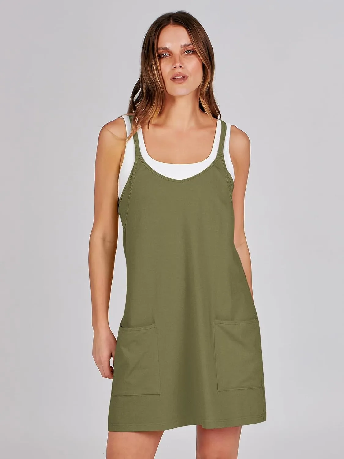 Caracilia Womens Summer Mini Dress 2025 Casual Sleeveless Built in Shapewear Sundress Trendy Short Tennis Athletic Outfits