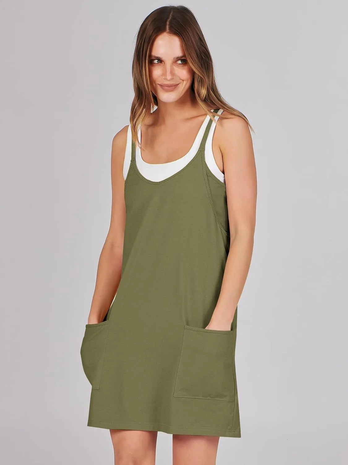 Caracilia Womens Summer Mini Dress 2025 Casual Sleeveless Built in Shapewear Sundress Trendy Short Tennis Athletic Outfits