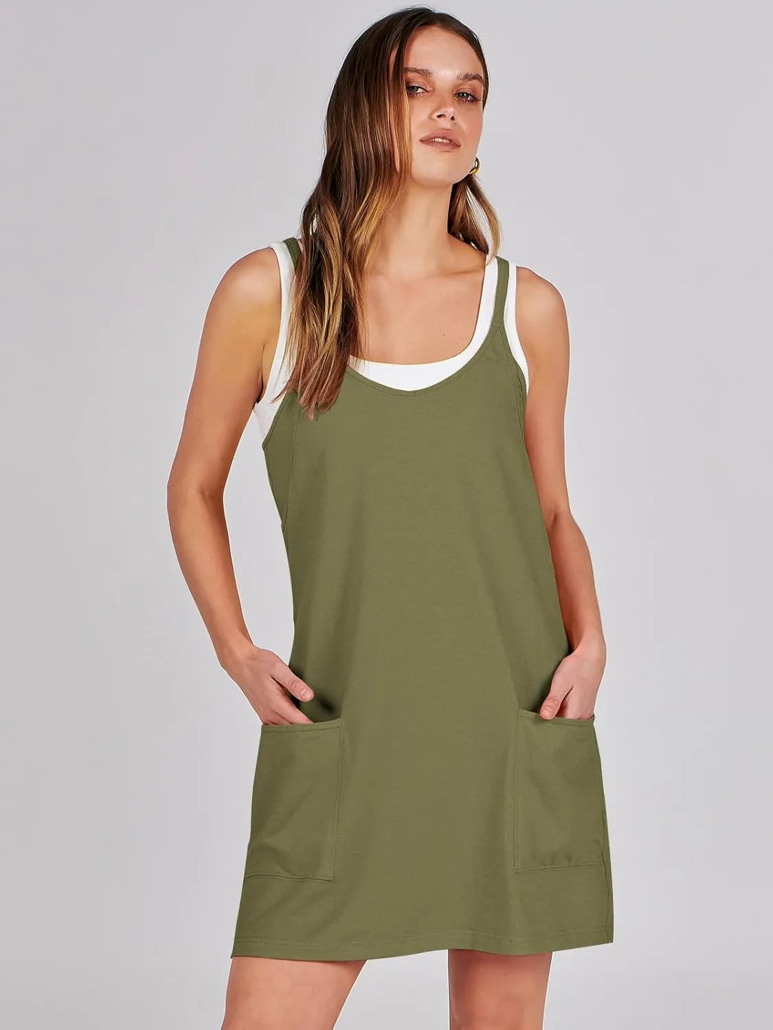 Caracilia Womens Summer Mini Dress 2025 Casual Sleeveless Built in Shapewear Sundress Trendy Short Tennis Athletic Outfits