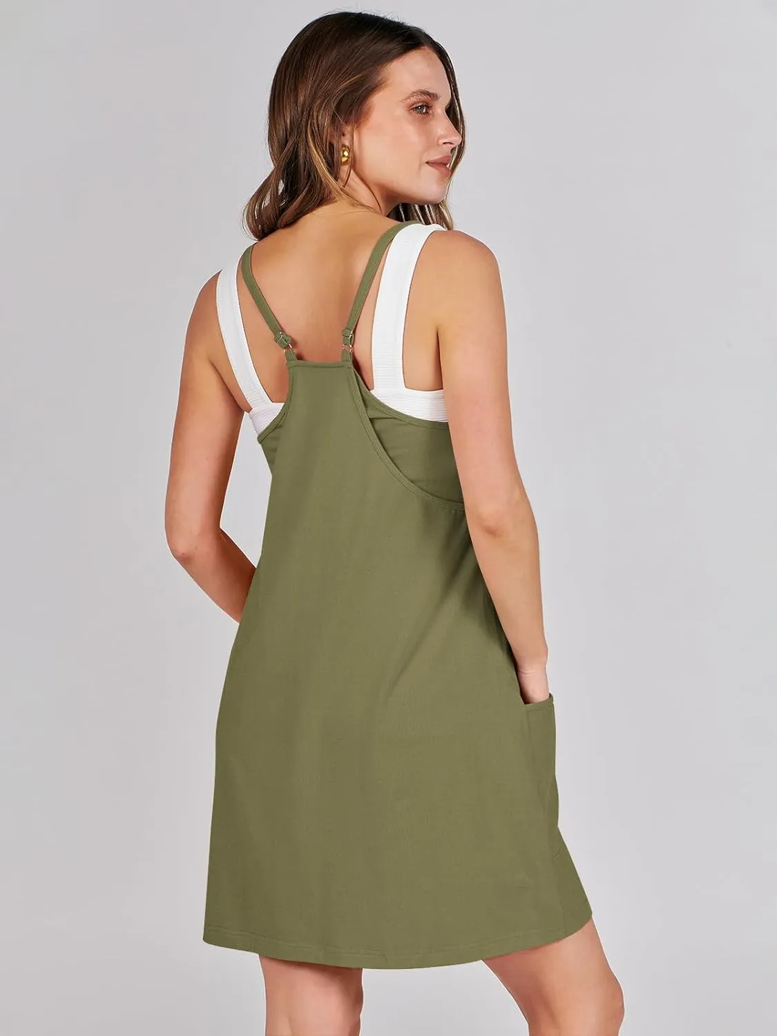 Caracilia Womens Summer Mini Dress 2025 Casual Sleeveless Built in Shapewear Sundress Trendy Short Tennis Athletic Outfits