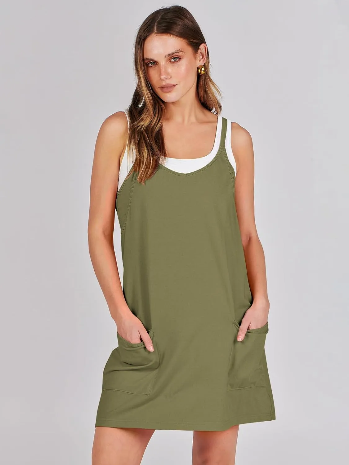 Caracilia Womens Summer Mini Dress 2025 Casual Sleeveless Built in Shapewear Sundress Trendy Short Tennis Athletic Outfits