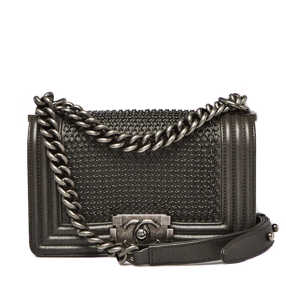 Chanel Grey Metal Chainmail Paris-Edinburgh Small Boy Flap Bag