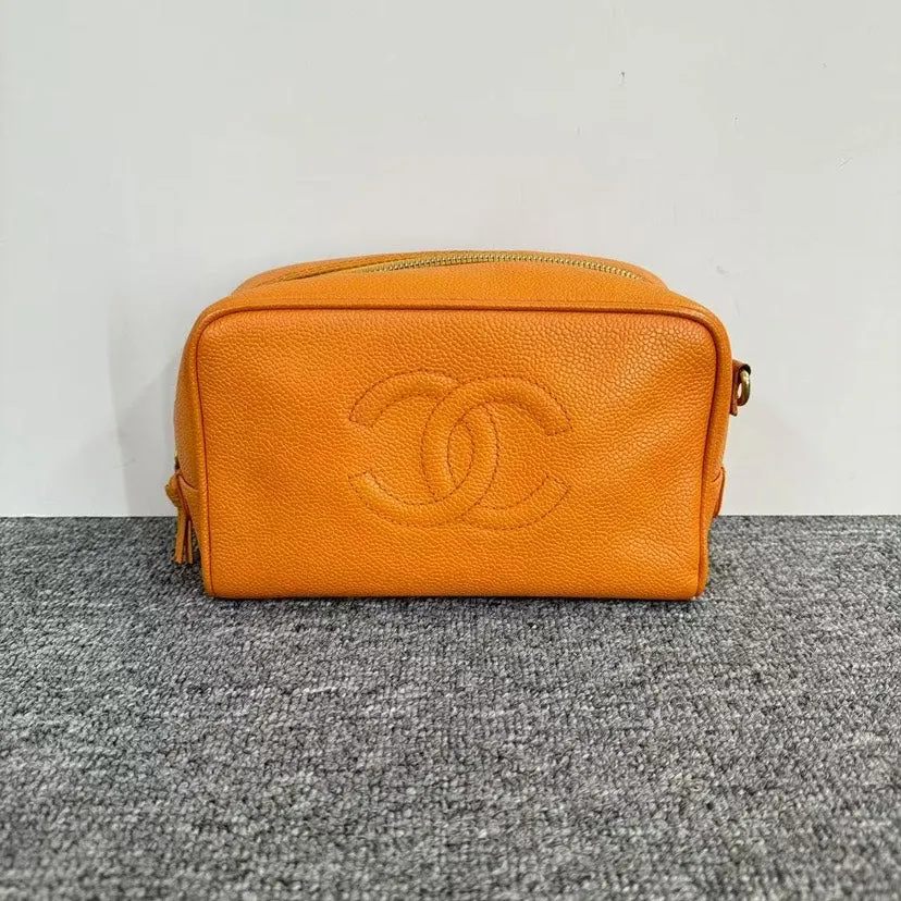 Chanel Orange Leather Clutch - Preloved Chanel Timeless Classic in Tangerine