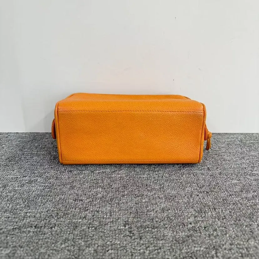 Chanel Orange Leather Clutch - Preloved Chanel Timeless Classic in Tangerine