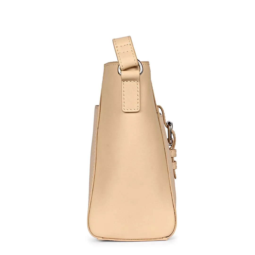 Favore Beige Women Leather Structured Sling Bag