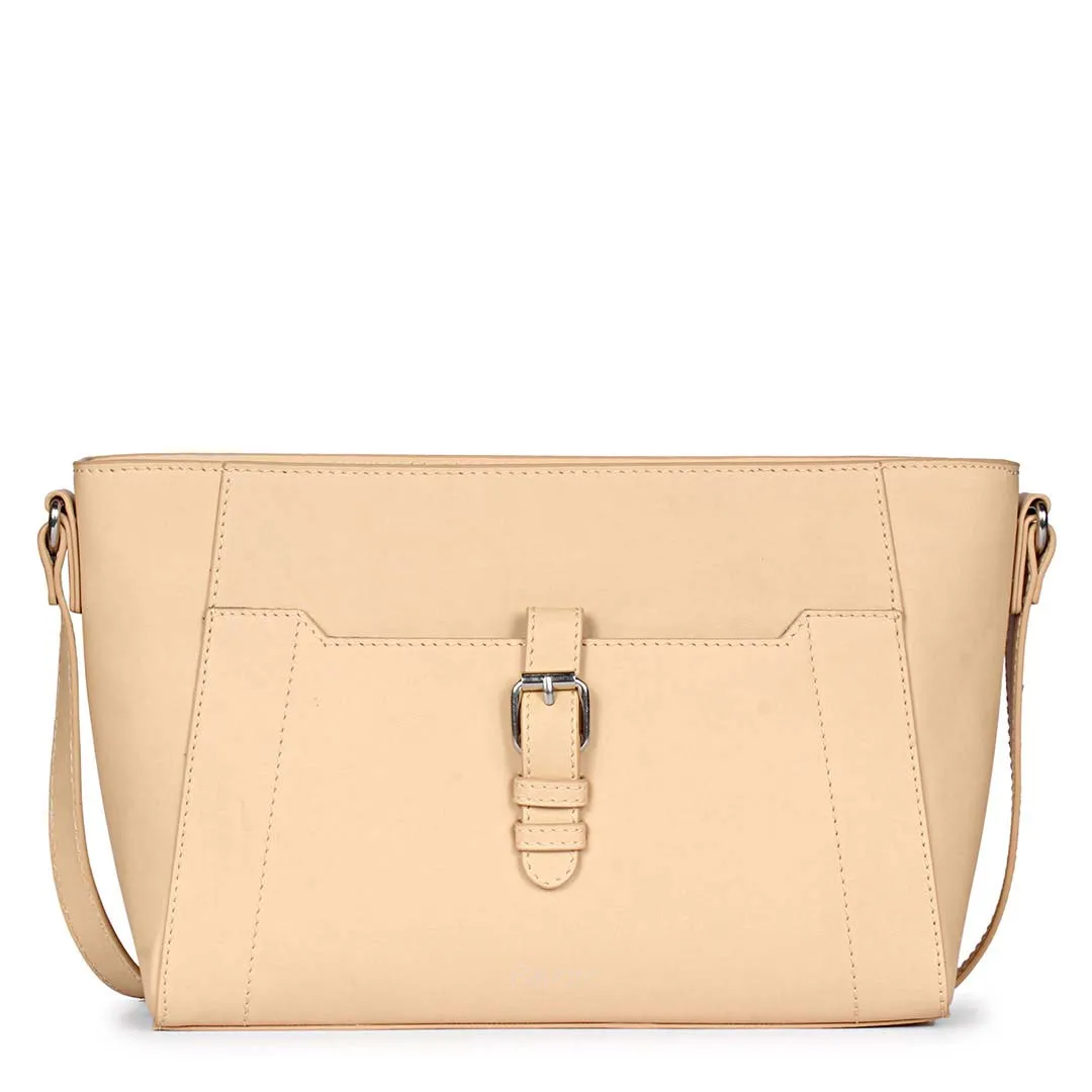 Favore Beige Women Leather Structured Sling Bag