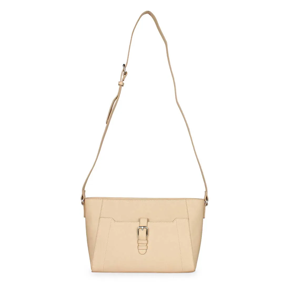 Favore Beige Women Leather Structured Sling Bag