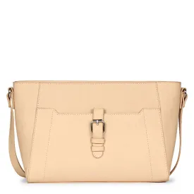 Favore Beige Women Leather Structured Sling Bag