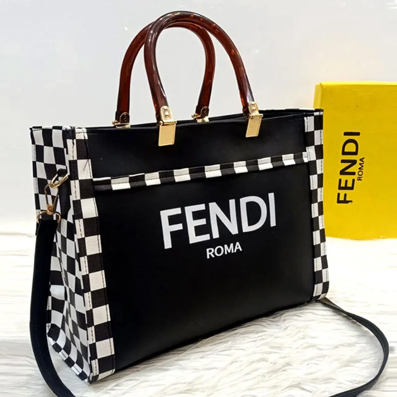 FE Black and White Check Medium Tote Bag #22