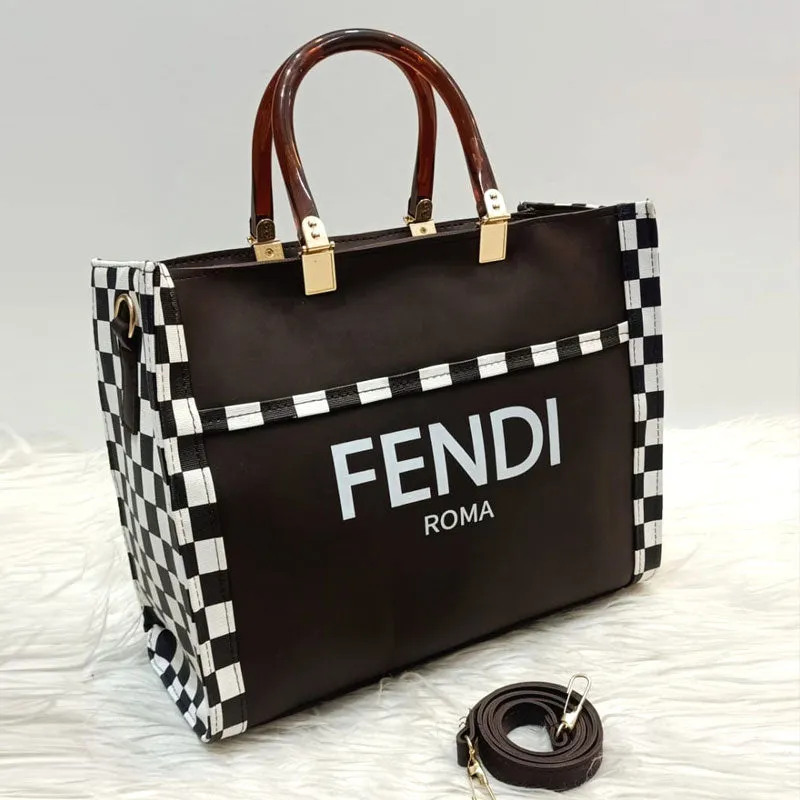 FE Black and White Check Medium Tote Bag #22