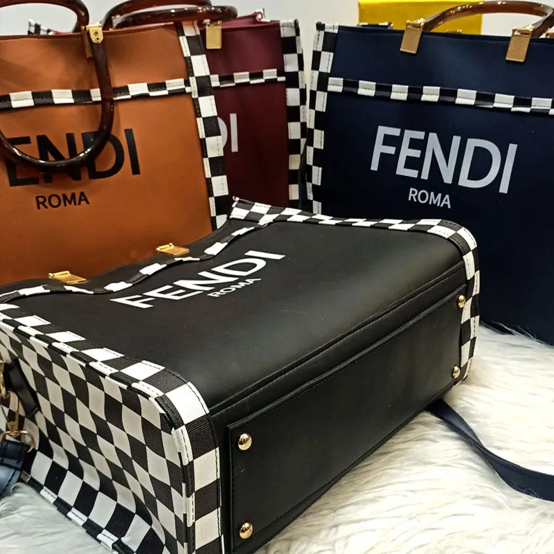 FE Black and White Check Medium Tote Bag #22
