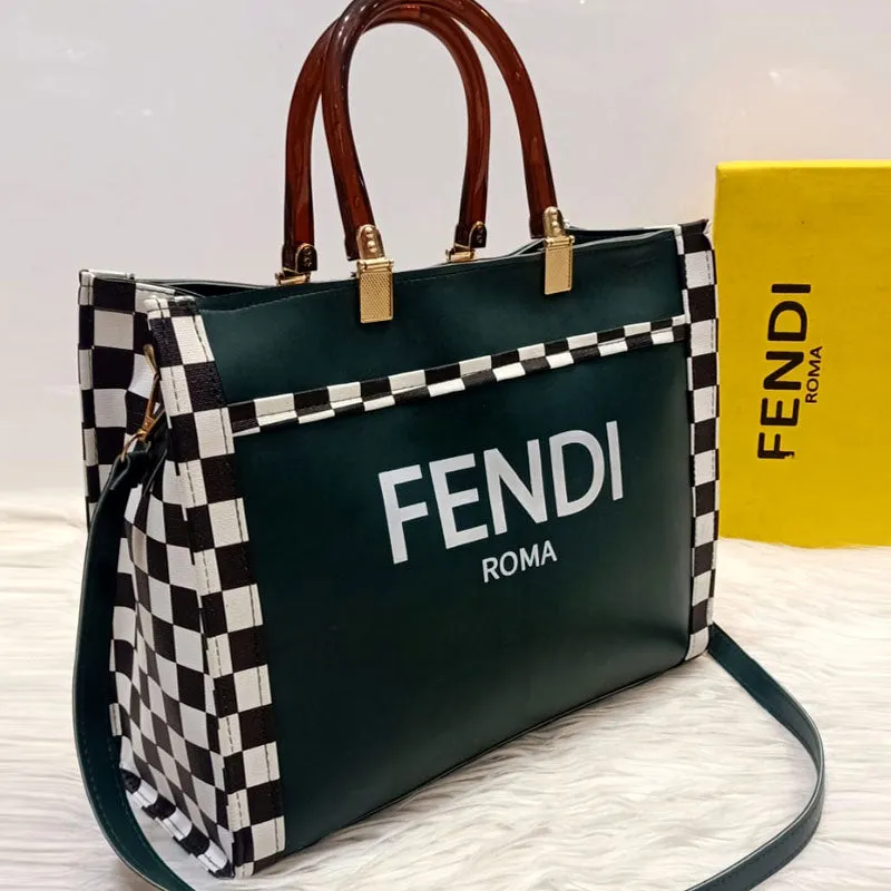FE Black and White Check Medium Tote Bag #22