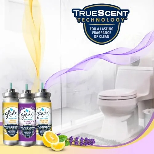 Glade Touch & Fresh Aerosol Air Freshener for Bathroom | 12ml Refill (Pack of 3) | Lasts up to 100 Sprays,Lavender | Lasting Fragrance with One Touch