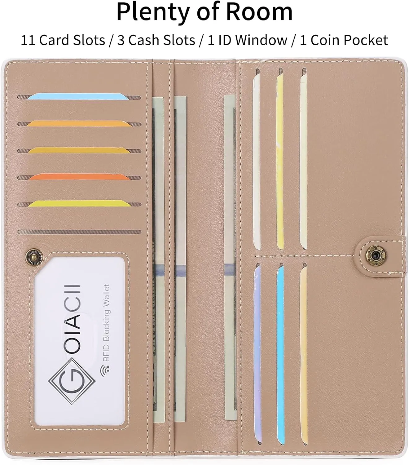 GOIACII Womens Wallet RFID Slim Wallets for Women Thin Ladies Credit Card Holder Bifold Billfold with 11 Card Slots & ID Window