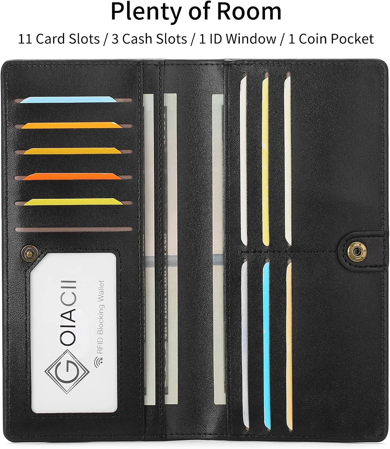 GOIACII Womens Wallet RFID Slim Wallets for Women Thin Ladies Credit Card Holder Bifold Billfold with 11 Card Slots & ID Window