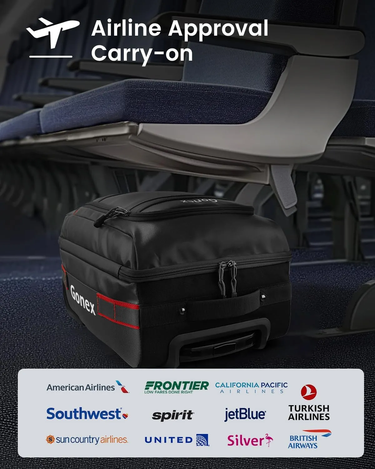 Gonex Waterproof Underseat Carry on Luggage with Wheels, 16 inch PVC Small Wheeled Travel Luggage for Airline, Rolling Overnight Weekender Suitcase for Men Women 30L, Black