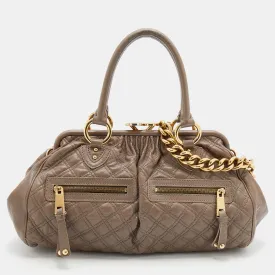 Grey Quilted Leather Stam Satchel