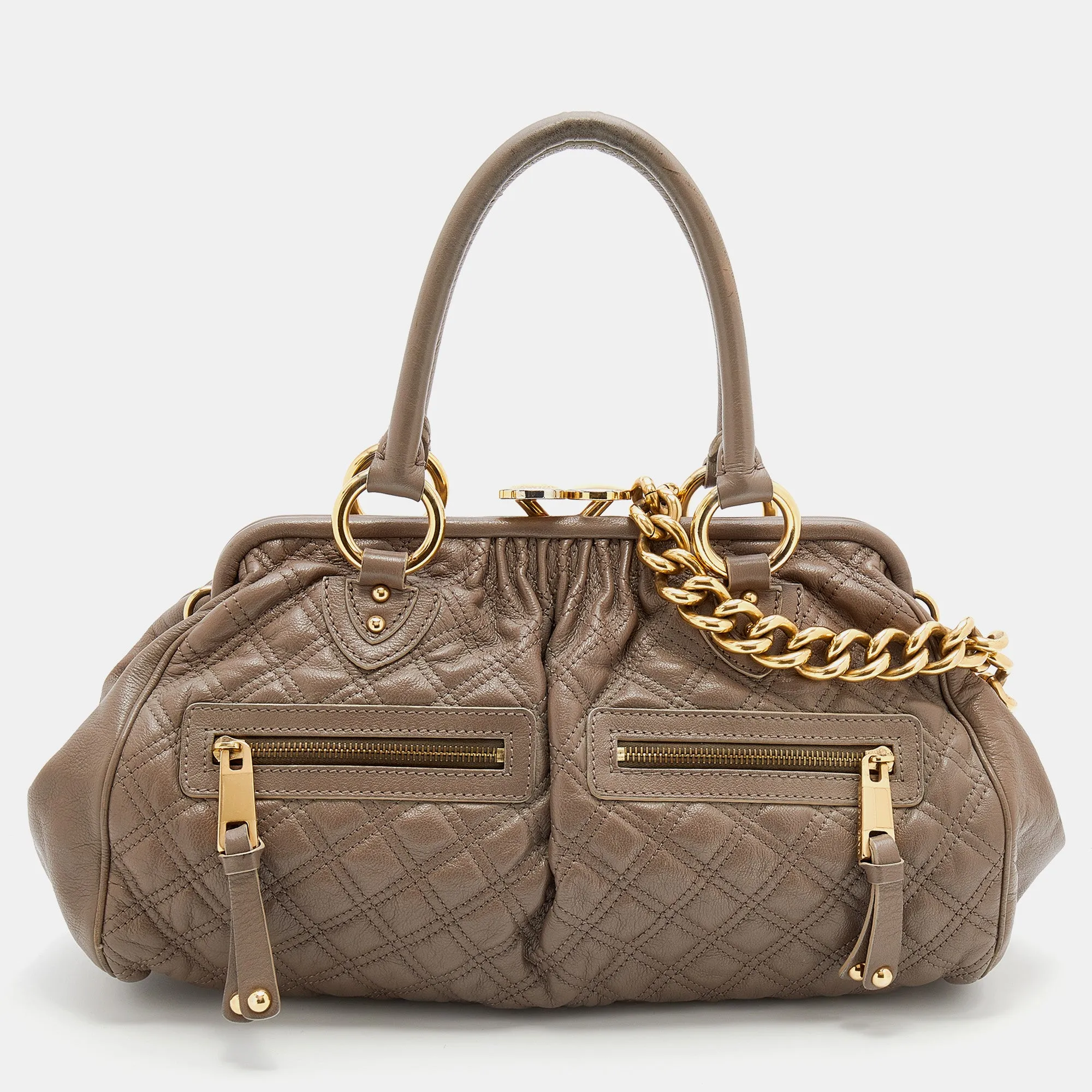 Grey Quilted Leather Stam Satchel