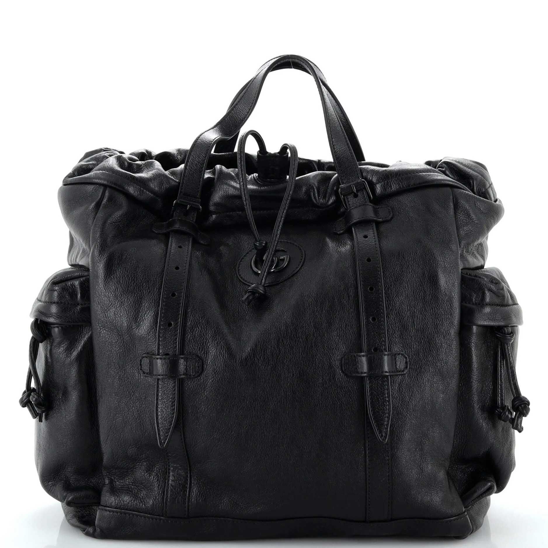 GUCCI Double G Drawstring Tote Leather