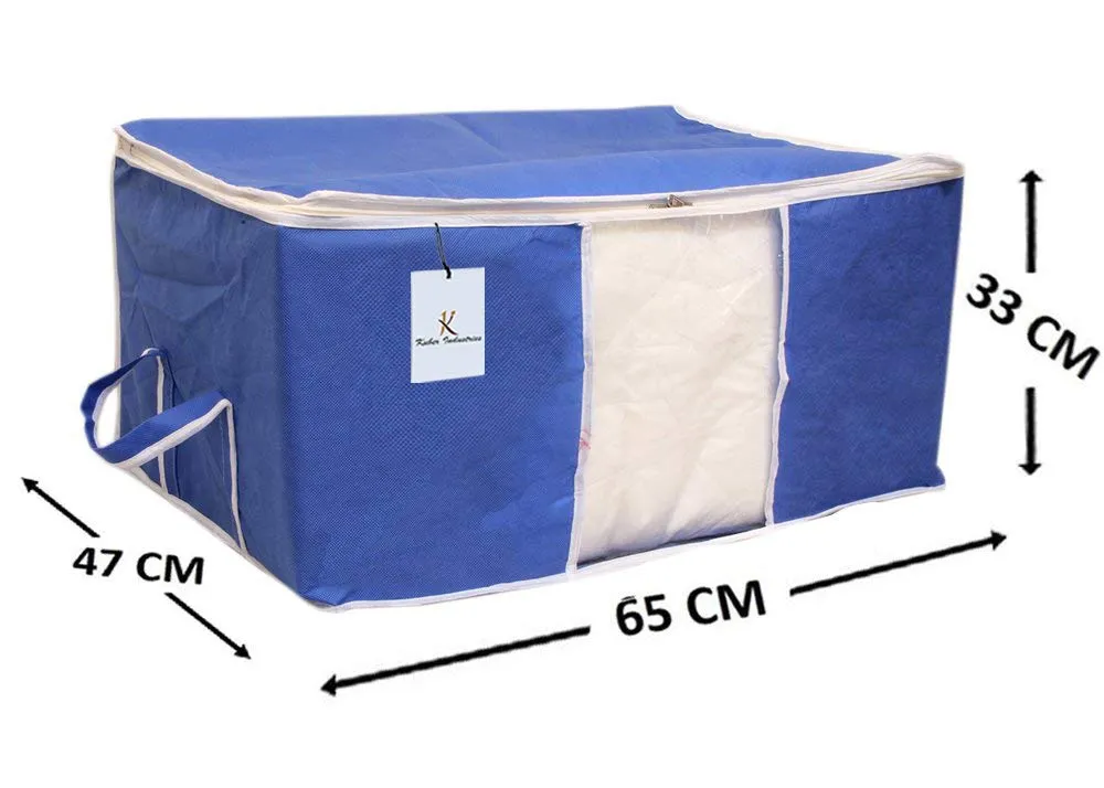 Kuber Industries Rectangular Non Woven Underbed Storage Organiser Set, Extra Large, Royal Blue, CTSN052, 65 x 33 x 47 cm, 2 Piece