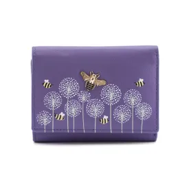 Mala Leather Purple Moonflower Tri Fold Bee Purse