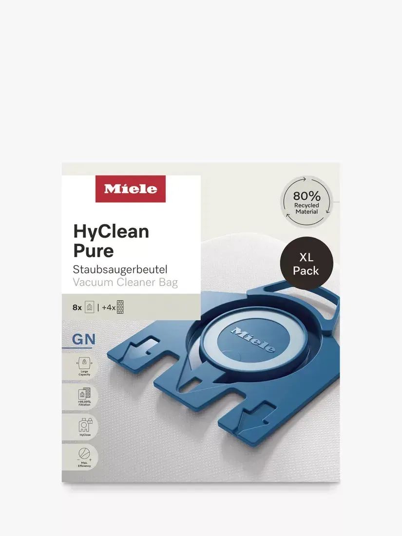 Miele HyClean Pure GN Dust Bag XL Pack (8 Dust Bags   4 Filters) For Compact Vacuum Cleaners