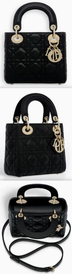 Mini "Lady Dior" Bag with Chain in Black Cannage Leather