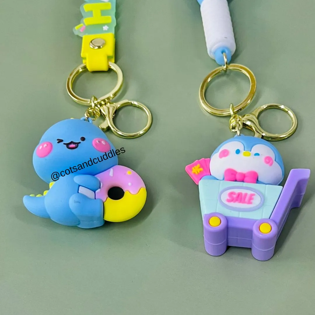Premium Quality 3D Cute Penguin & Dino Keychain: Adorable Accessories for Kids Pack of 2