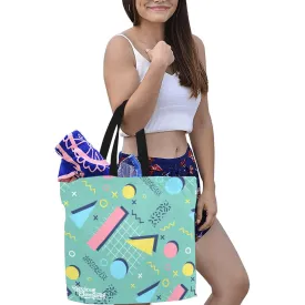 Retro Synth Wave Pattern 3 Large Canvas Tote Bag
