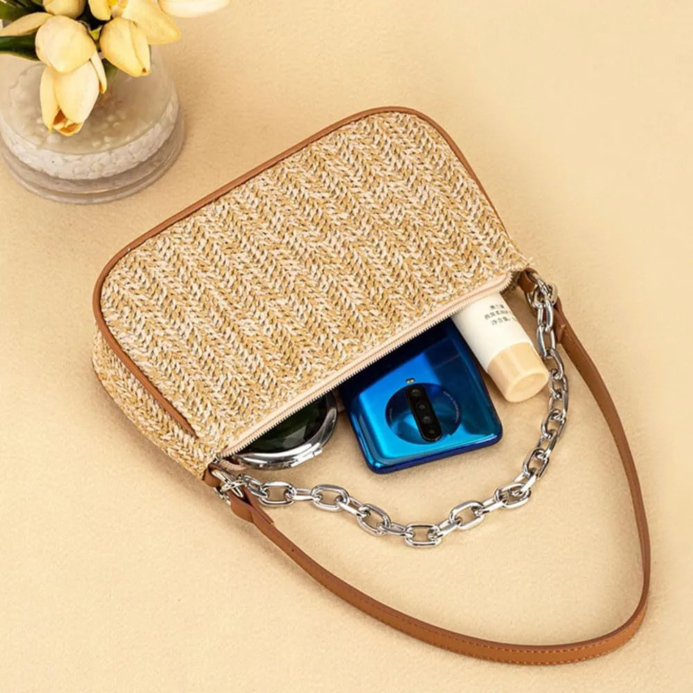 RTGGSEL Boho Summer Retro Women's Straw Rattan Beach Tote Bag Crossbody Shoulder Bags Hobo Underarm Handbag Straw Purse