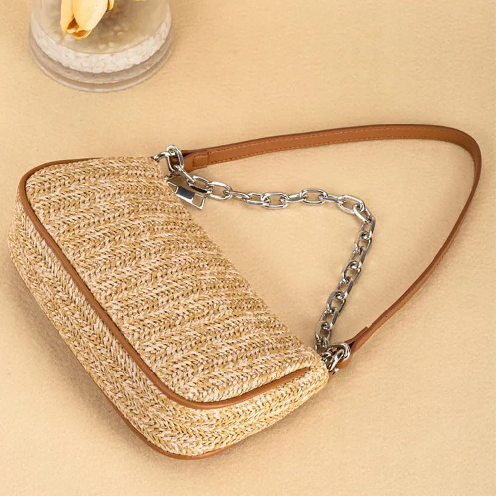 RTGGSEL Boho Summer Retro Women's Straw Rattan Beach Tote Bag Crossbody Shoulder Bags Hobo Underarm Handbag Straw Purse