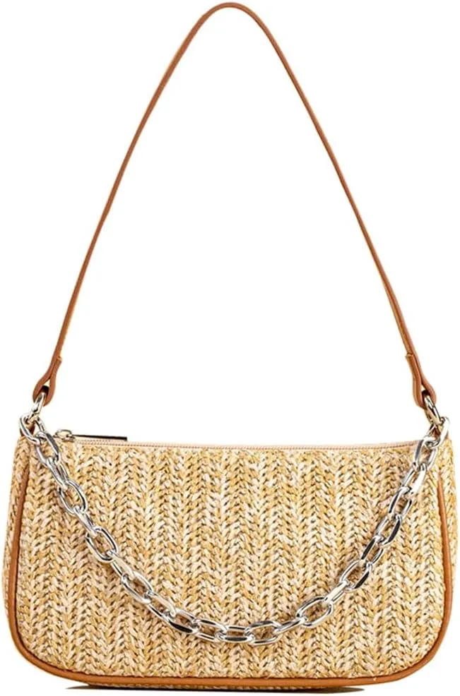 RTGGSEL Boho Summer Retro Women's Straw Rattan Beach Tote Bag Crossbody Shoulder Bags Hobo Underarm Handbag Straw Purse