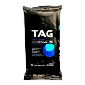 TAG Disposable Alcohol-Free Washcloths (18 Pre-moistened Large Wipes) Enriched with Aloe, Chamomile & Vitamin E