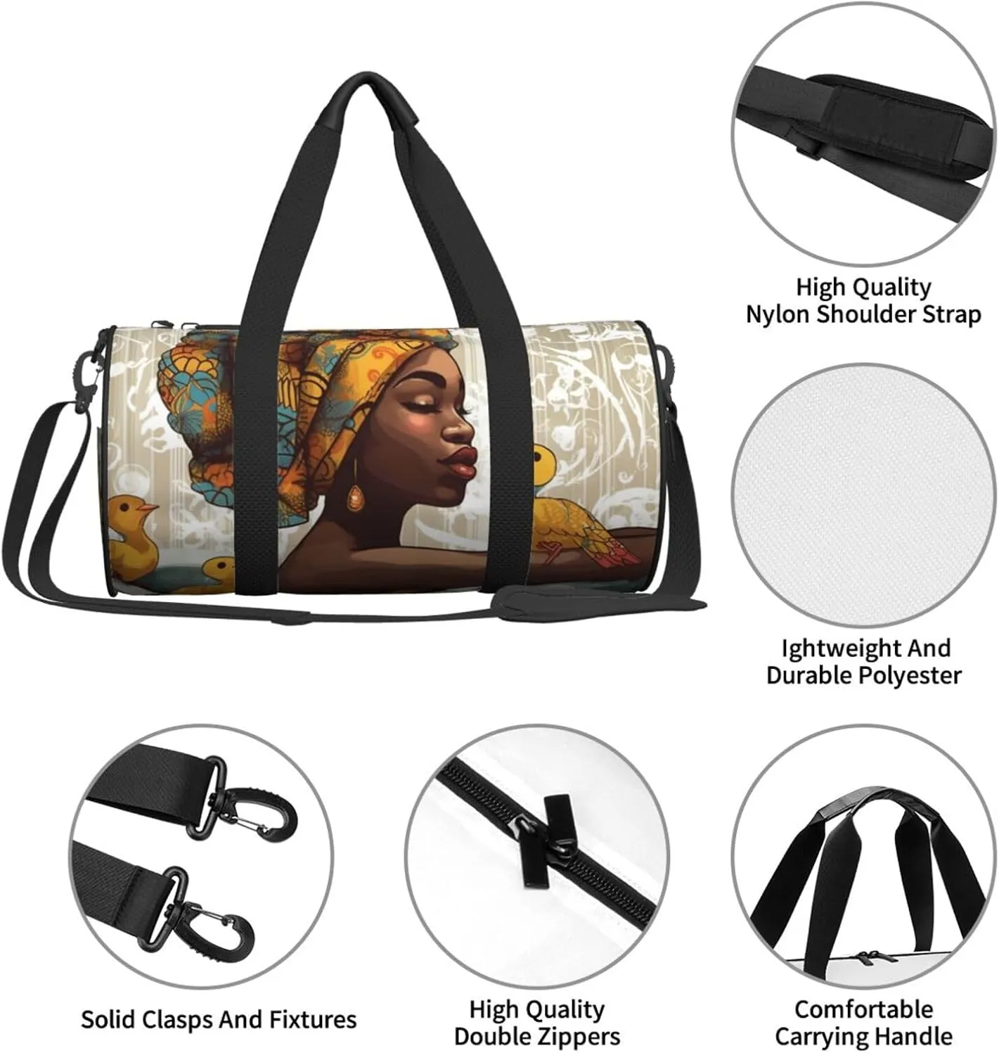 Travel Duffle Bag Weekender Bags for Men Women with Shoe Compartment Large Capacity Weekender Overnight Bag African Girl Carry On Tote Bags Sport Gym Bag for Travel Yoga