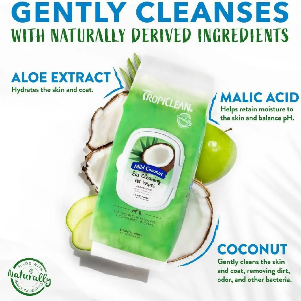 Tropiclean Ear Cleaning Wipes For Dogs & Cats (50 ct)