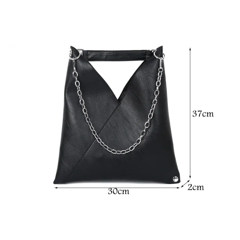 V-shaped Rivet and Chains Strap Vegan Leather Shoulder Bags