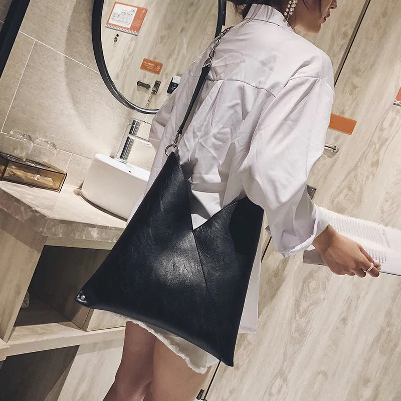 V-shaped Rivet and Chains Strap Vegan Leather Shoulder Bags