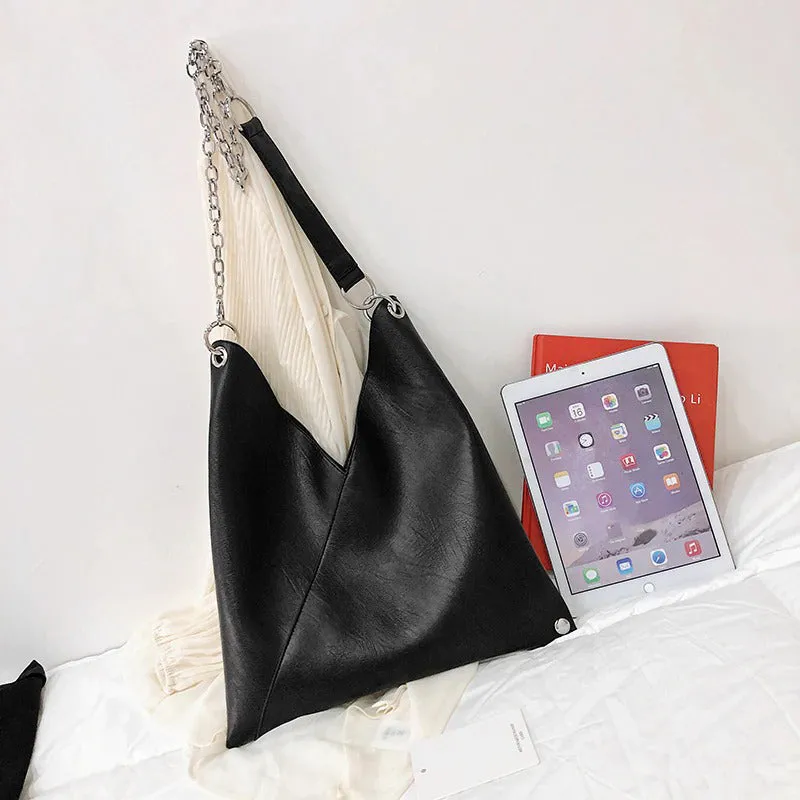 V-shaped Rivet and Chains Strap Vegan Leather Shoulder Bags