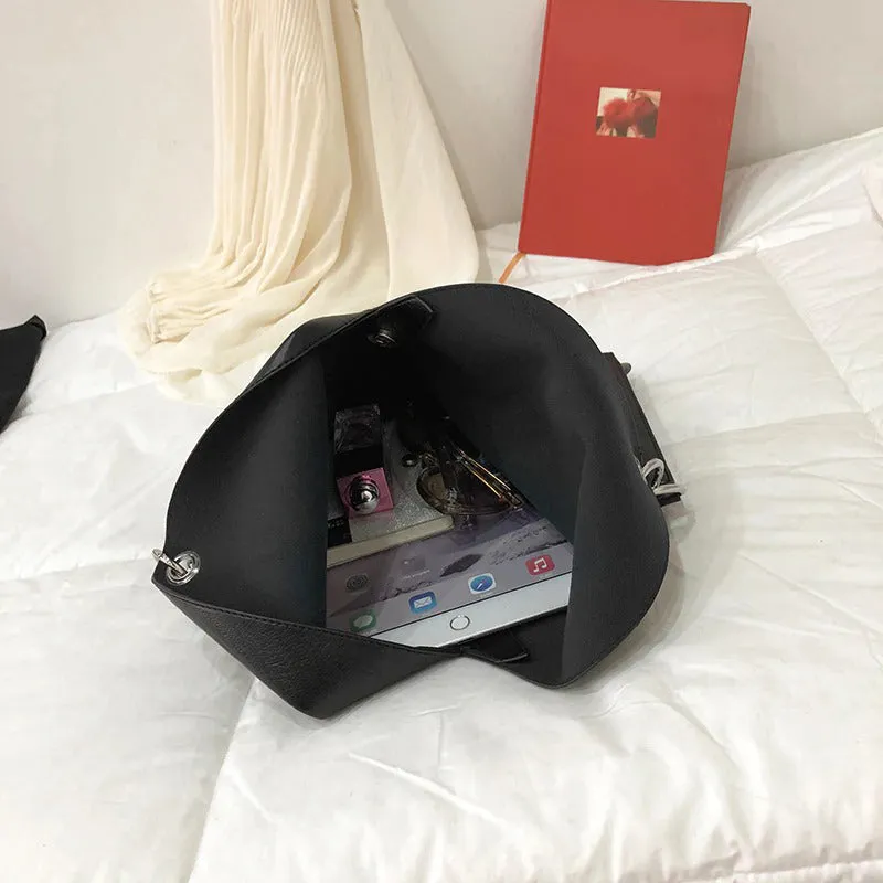 V-shaped Rivet and Chains Strap Vegan Leather Shoulder Bags