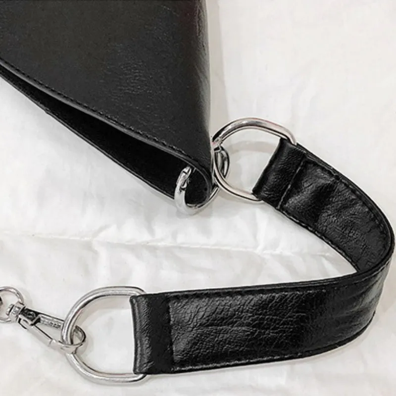 V-shaped Rivet and Chains Strap Vegan Leather Shoulder Bags