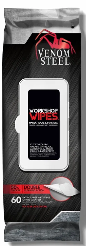 Venom Steel VENWP60 Workshop Wipe with Scrubbing Beads, 8 in L, 12 in W, Citrus :PK60: QUANTITY: 1