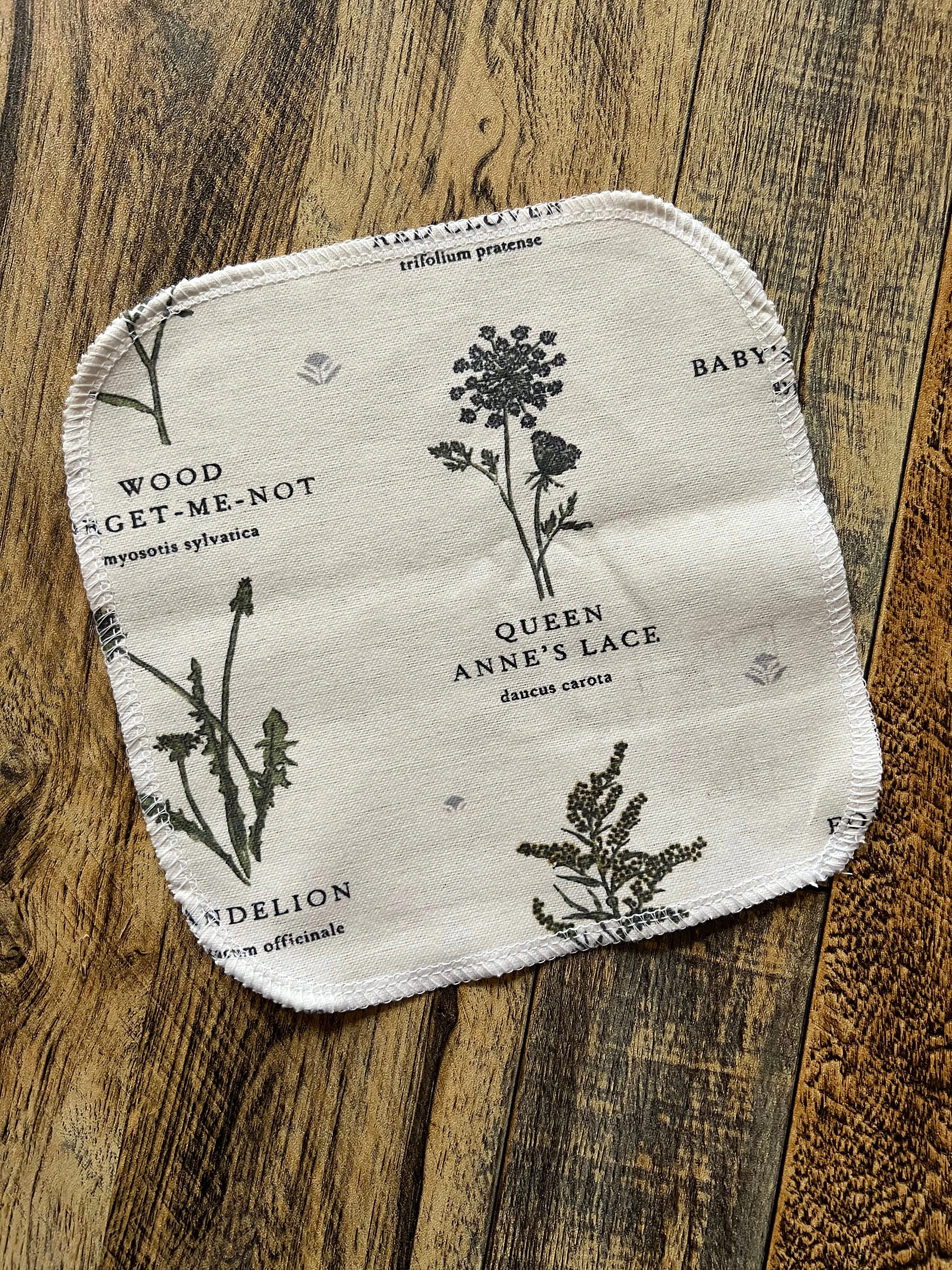 Wildflower Names 2ply flannel cloth wipes